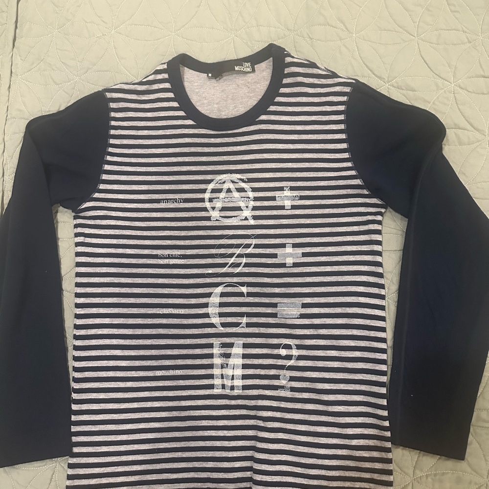 Love Moschino Striped Long Sleeve Graphic Top (Size M)